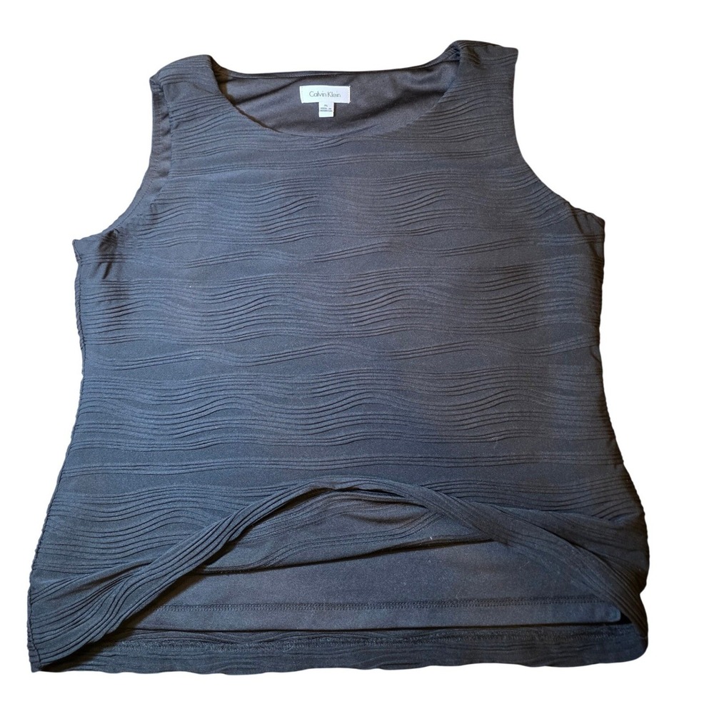 Calvin Klein Classic Tank Top Womens‎ XL Black Wavy Textured Sleeveless Shell